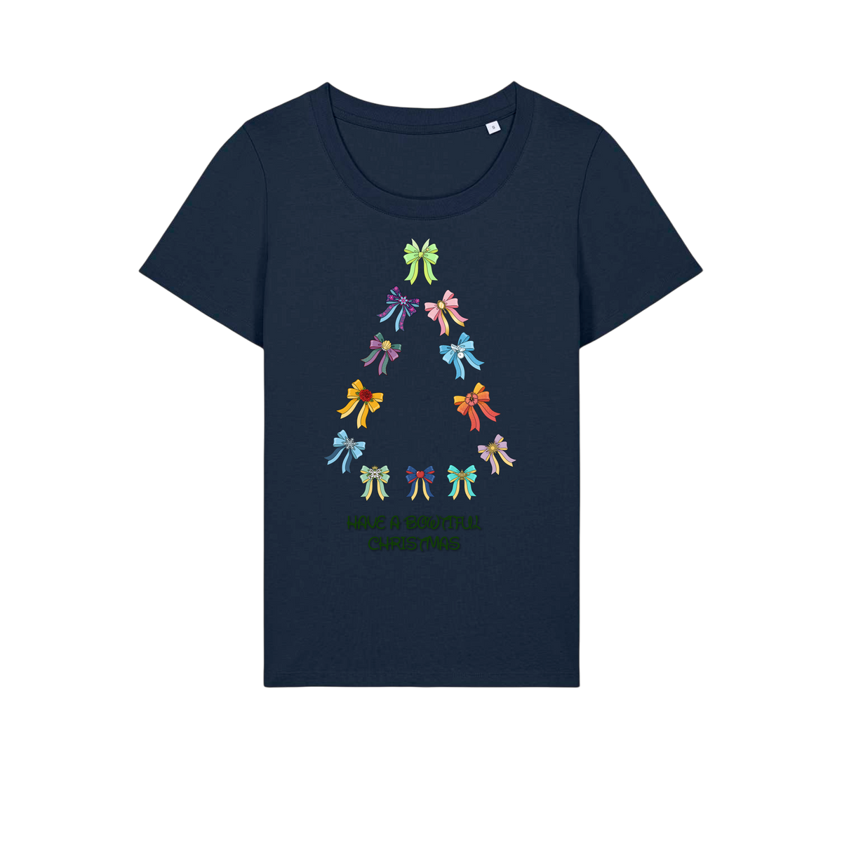 Have A Bowtiful Christmas - Ladies Fitted T-Shirt - French Navy (front)