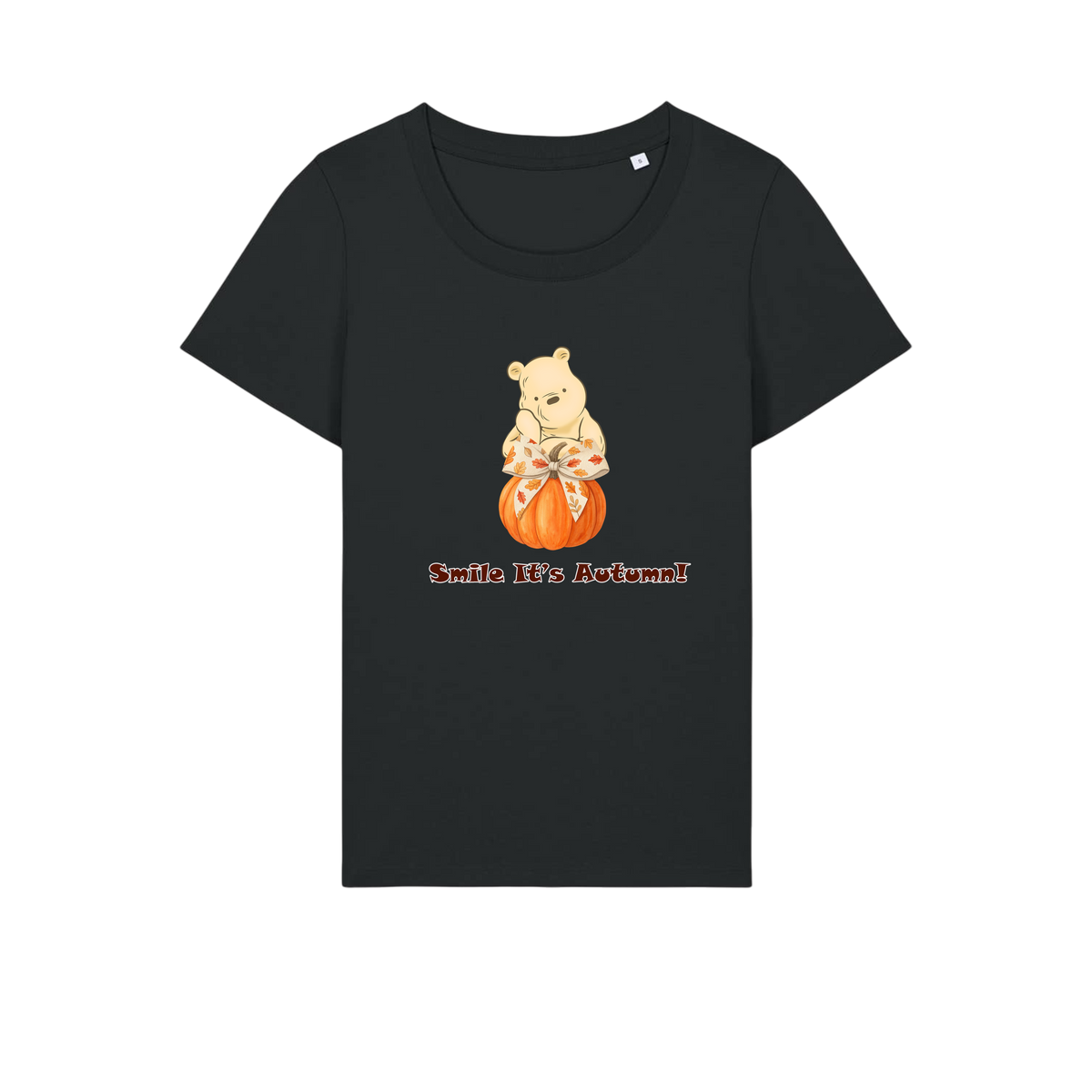 Pooh Bear Autumn - Ladies Fitted T-Shirt - Black (front)