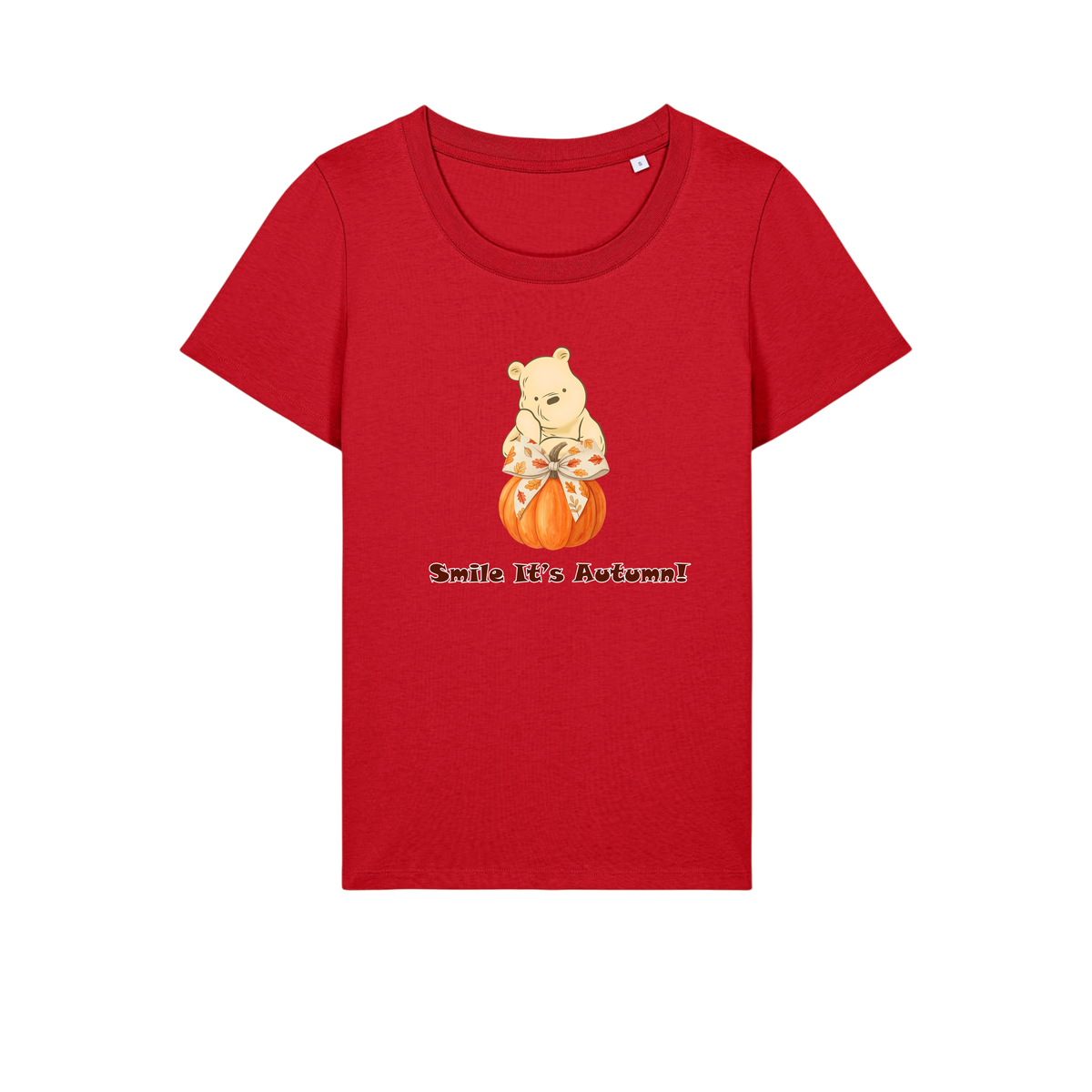 Pooh Bear Autumn - Ladies Fitted T-Shirt - Red (front)