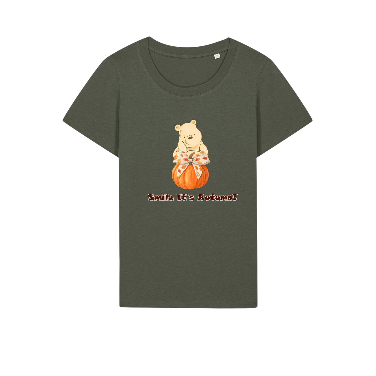 Pooh Bear Autumn - Ladies Fitted T-Shirt - Khaki (front)