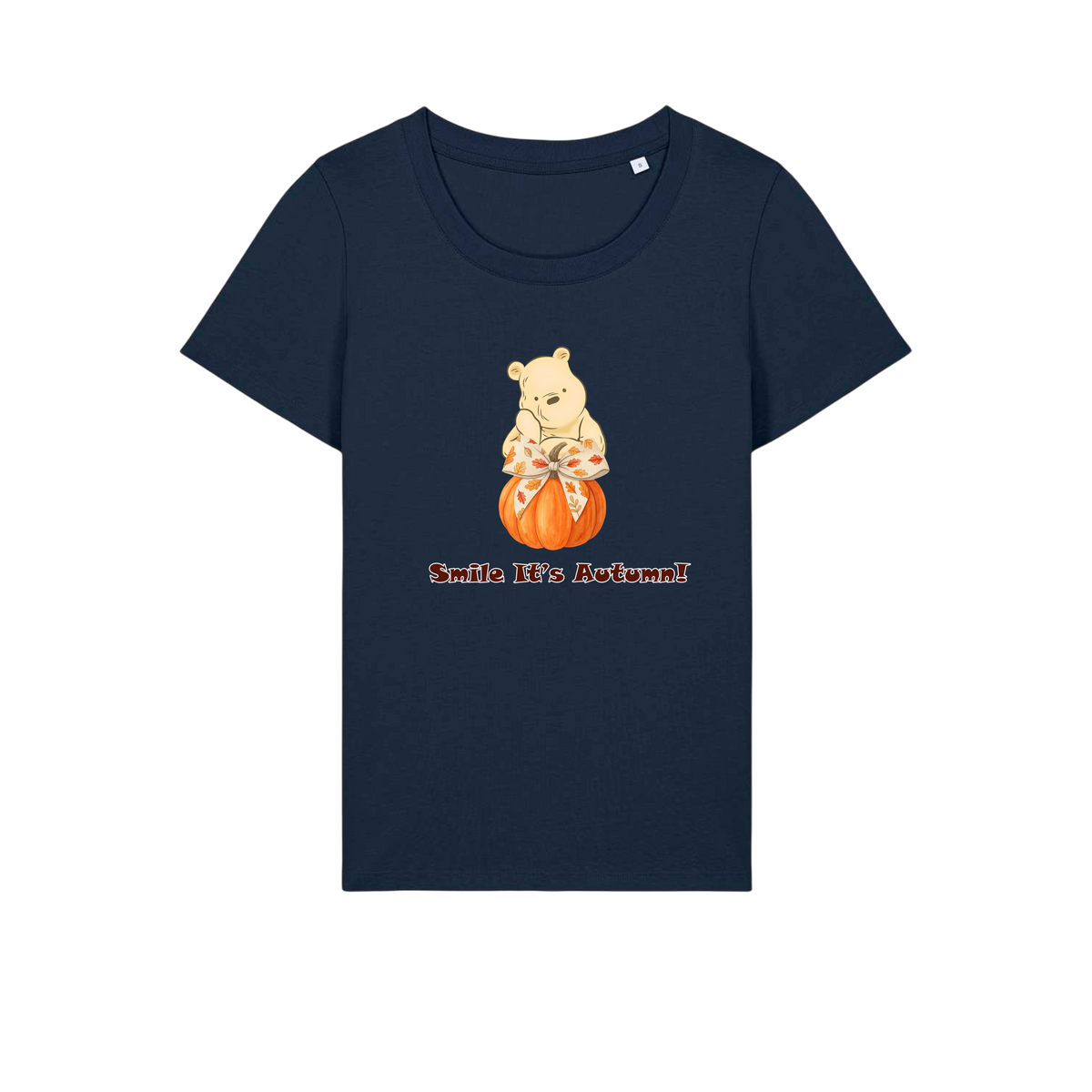 Pooh Bear Autumn - Ladies Fitted T-Shirt - French Navy (front)