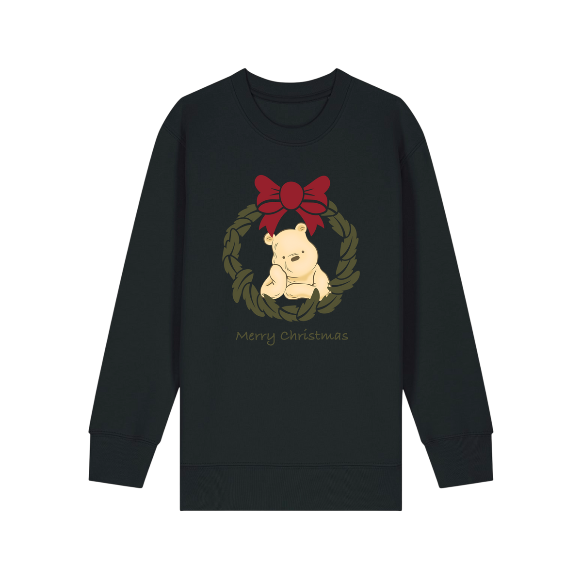 Pooh Bear Wreath - Kids Sweatshirt - Black (front)