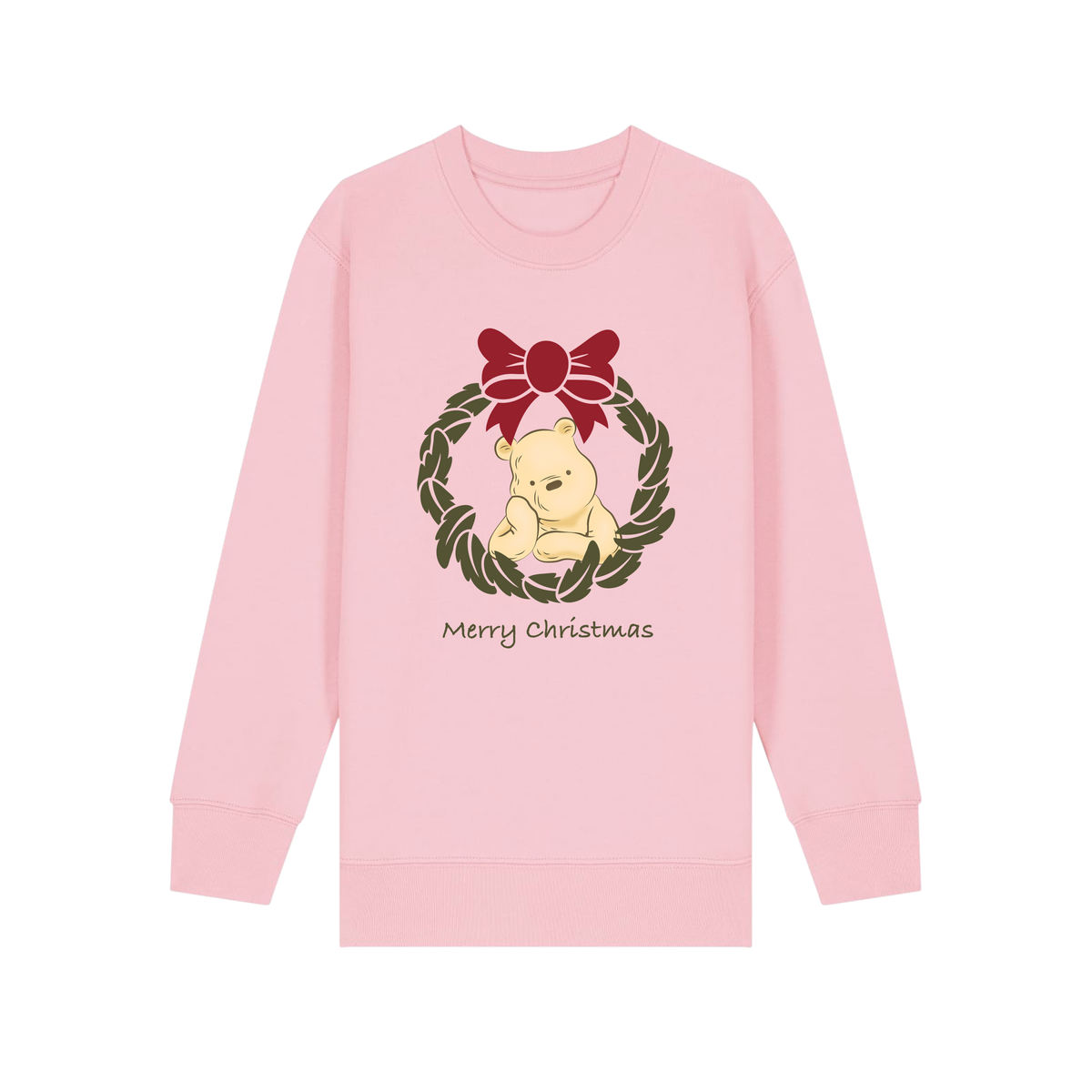 Pooh Bear Wreath - Kids Sweatshirt - Cotton Pink (front)