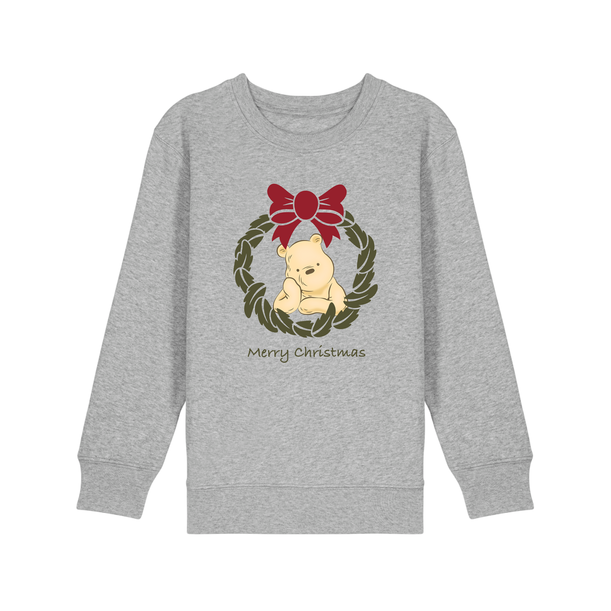Pooh Bear Wreath - Kids Sweatshirt - Heather Grey (front)