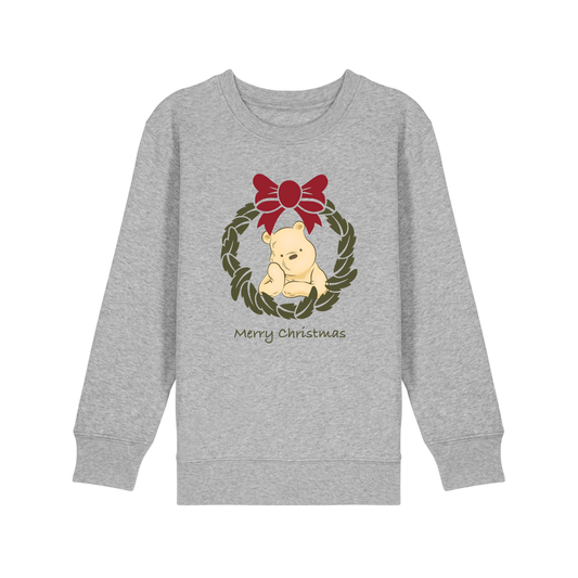 Pooh Bear Wreath - Kids Sweatshirt - Heather Grey (front)