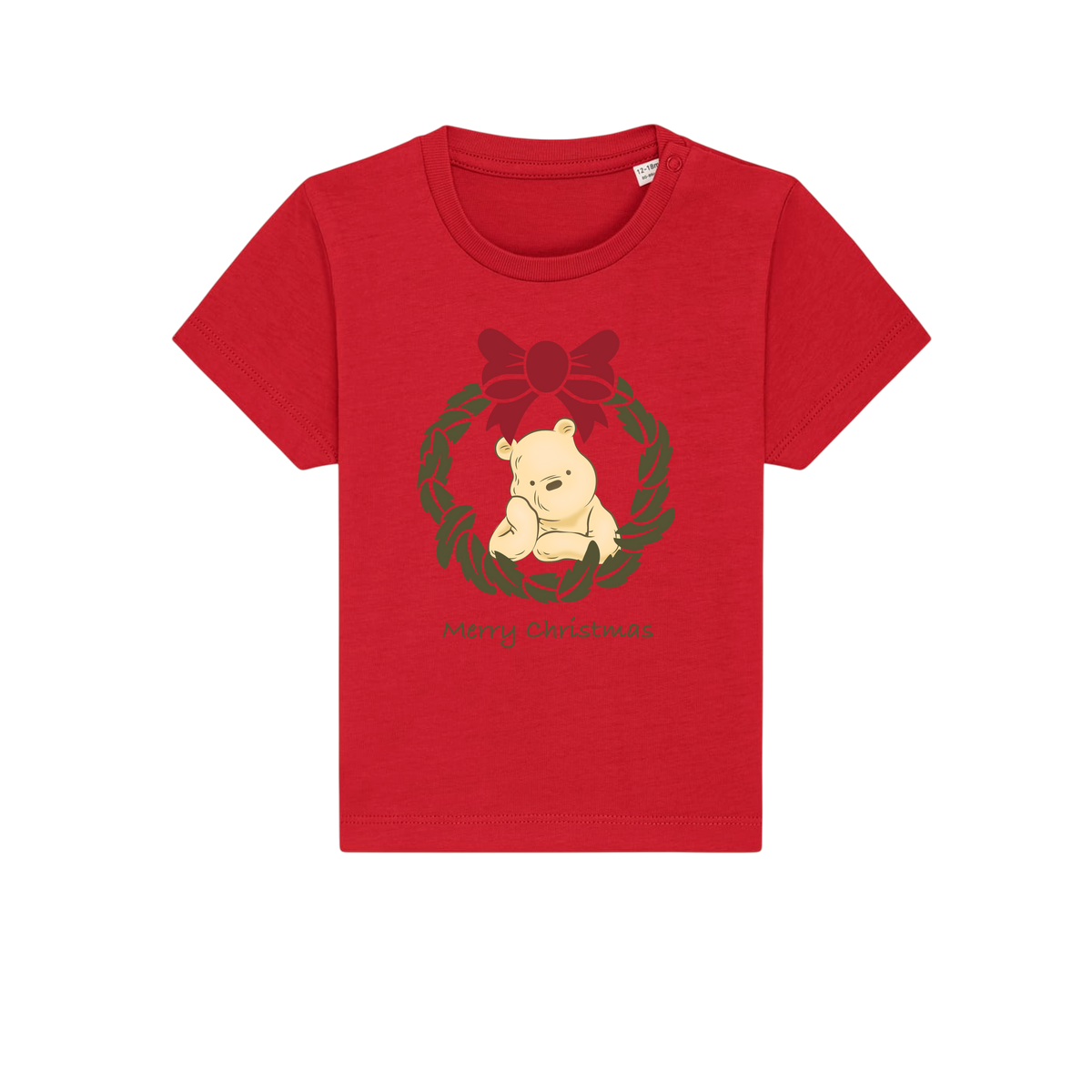 Pooh Bear Wreath - Baby T-Shirt - Red (front)