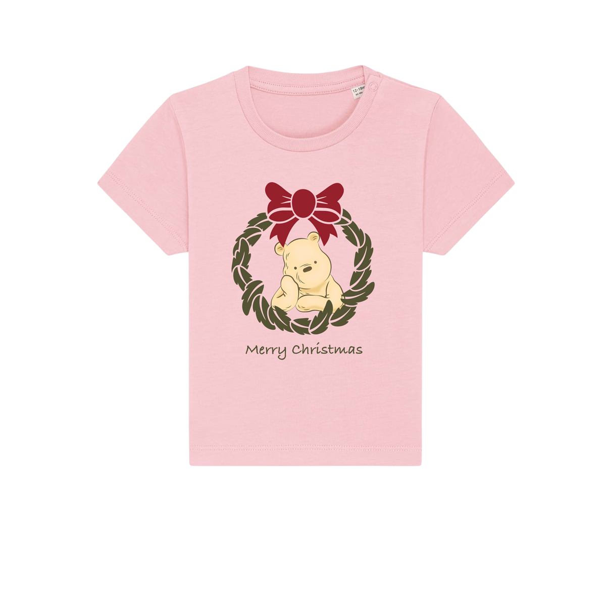 Pooh Bear Wreath - Baby T-Shirt - Cotton Pink (front)