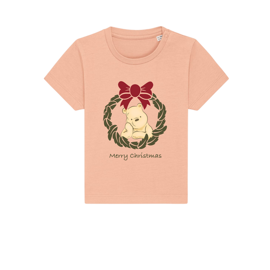 Pooh Bear Wreath - Baby T-Shirt - Fraiche Peche (front)