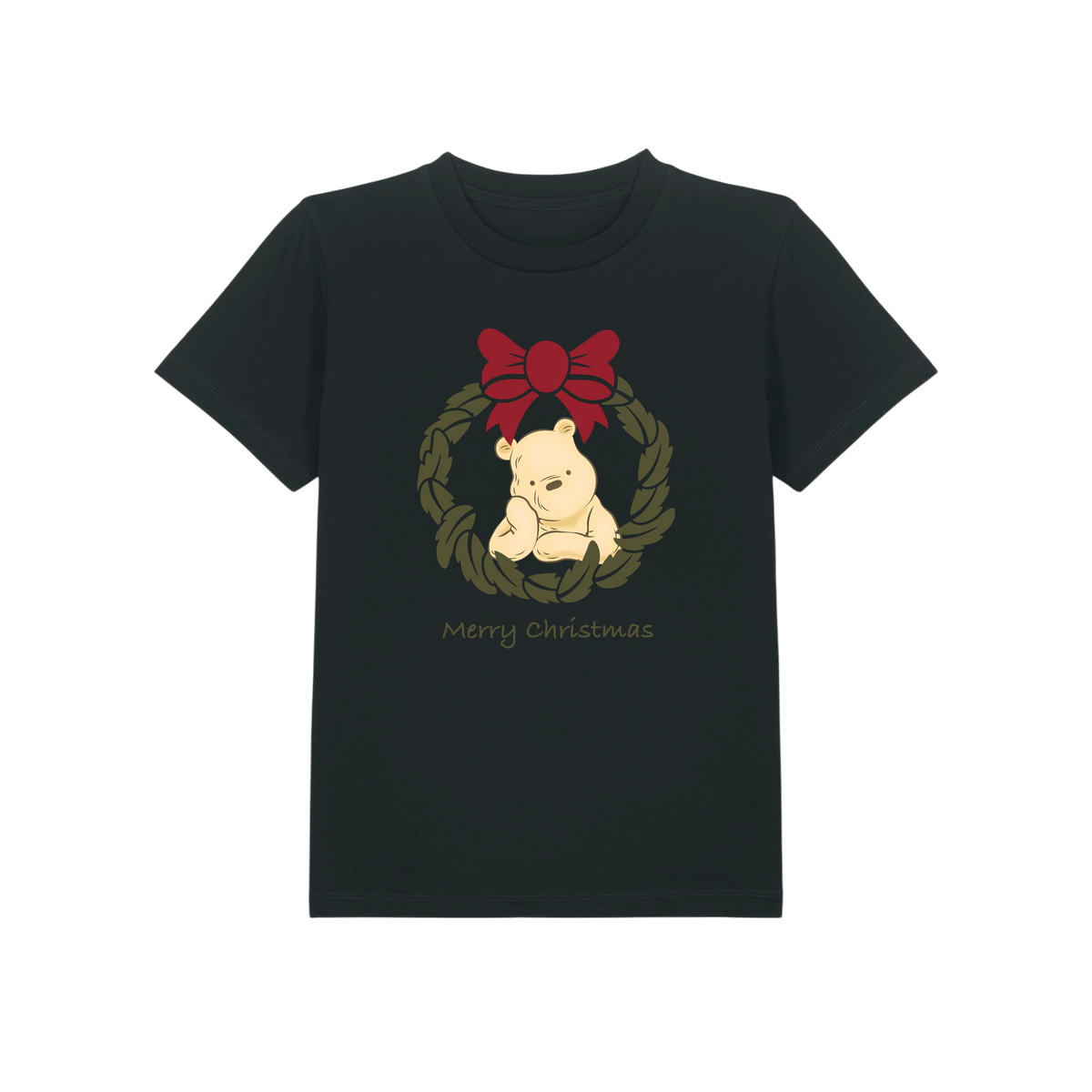 Pooh Bear Wreath - Kids T-Shirt - Black (front)