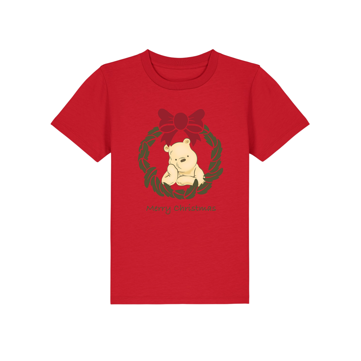 Pooh Bear Wreath - Kids T-Shirt - Red (front)
