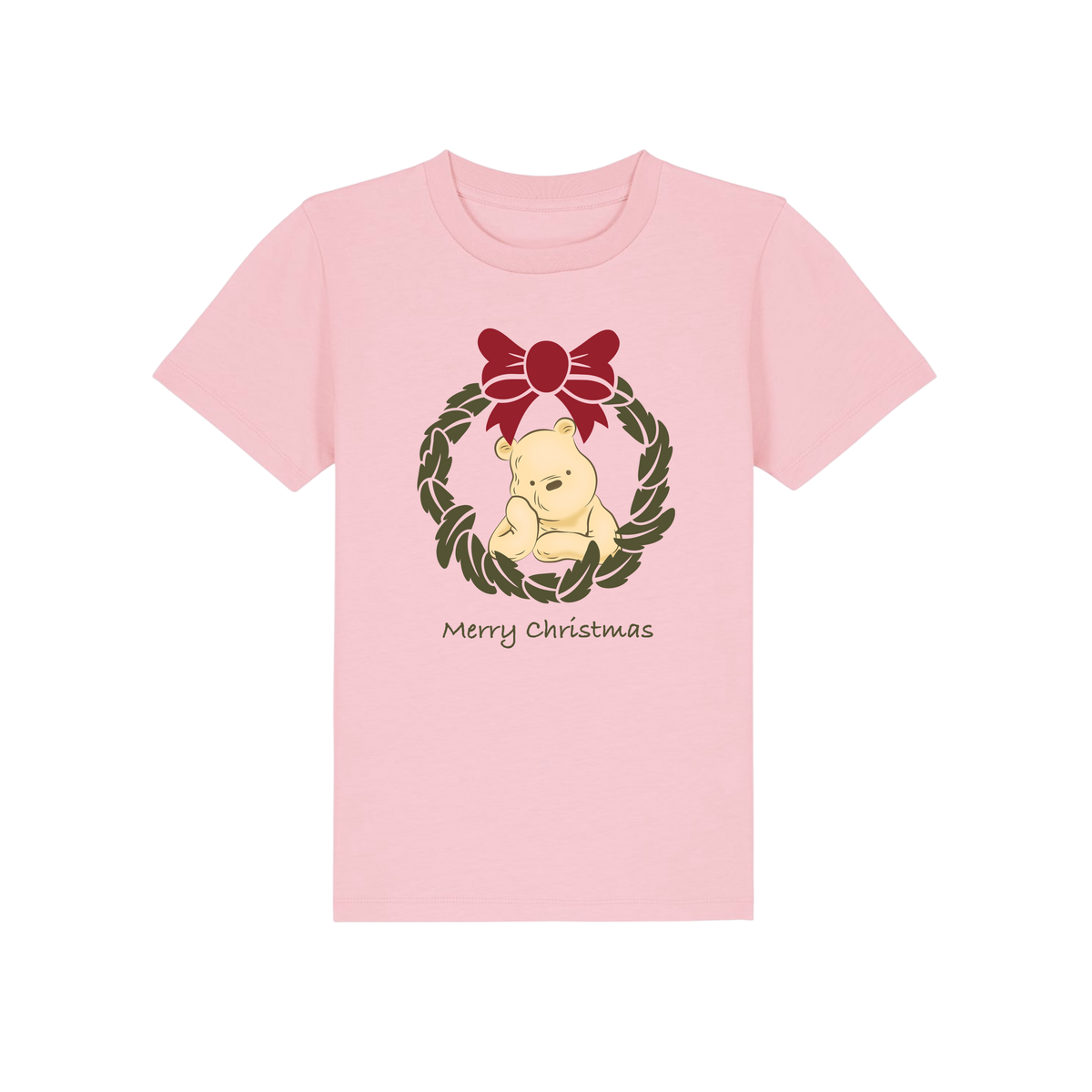 Pooh Bear Wreath - Kids T-Shirt - Cotton Pink (front)