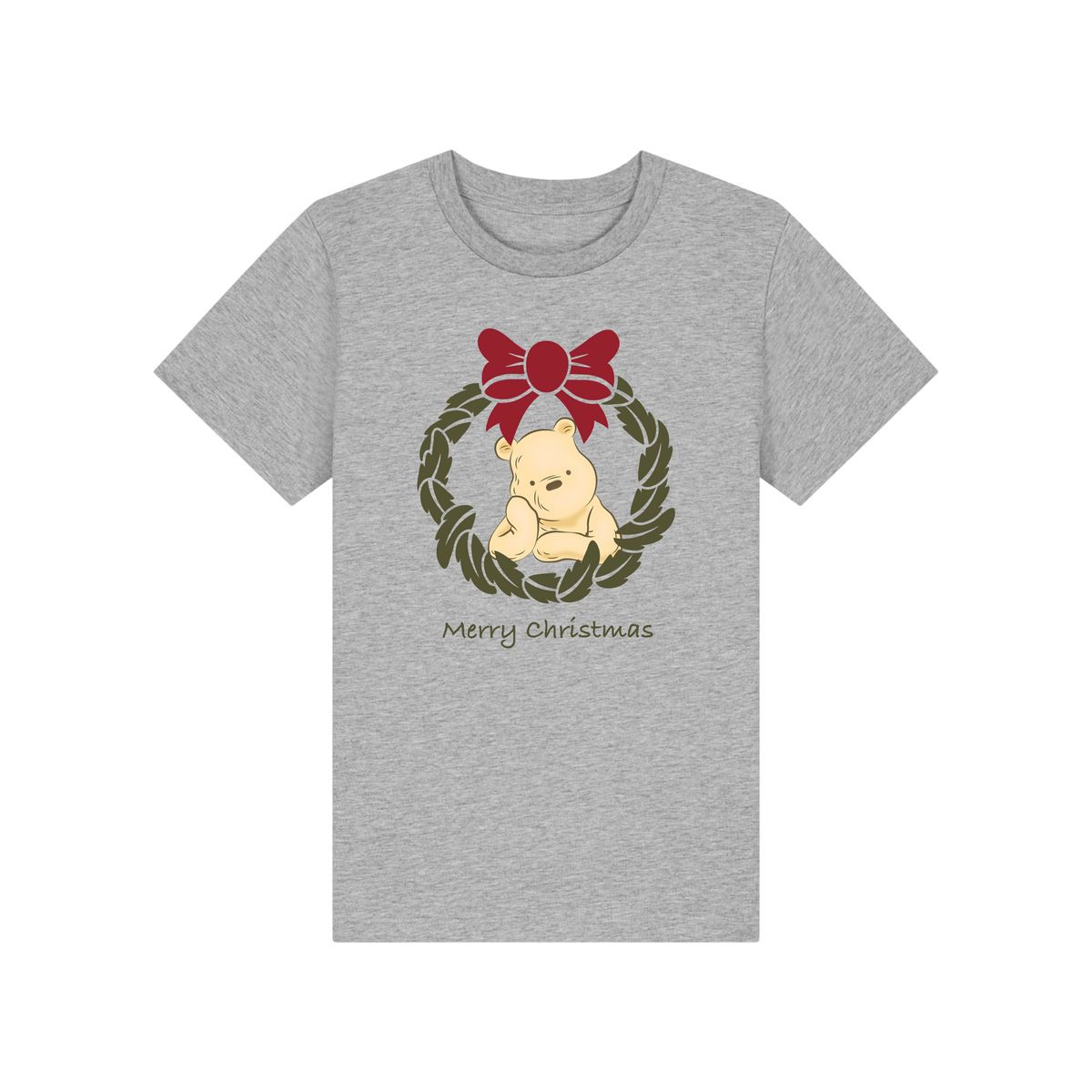 Pooh Bear Wreath - Kids T-Shirt - Heather Grey (front)
