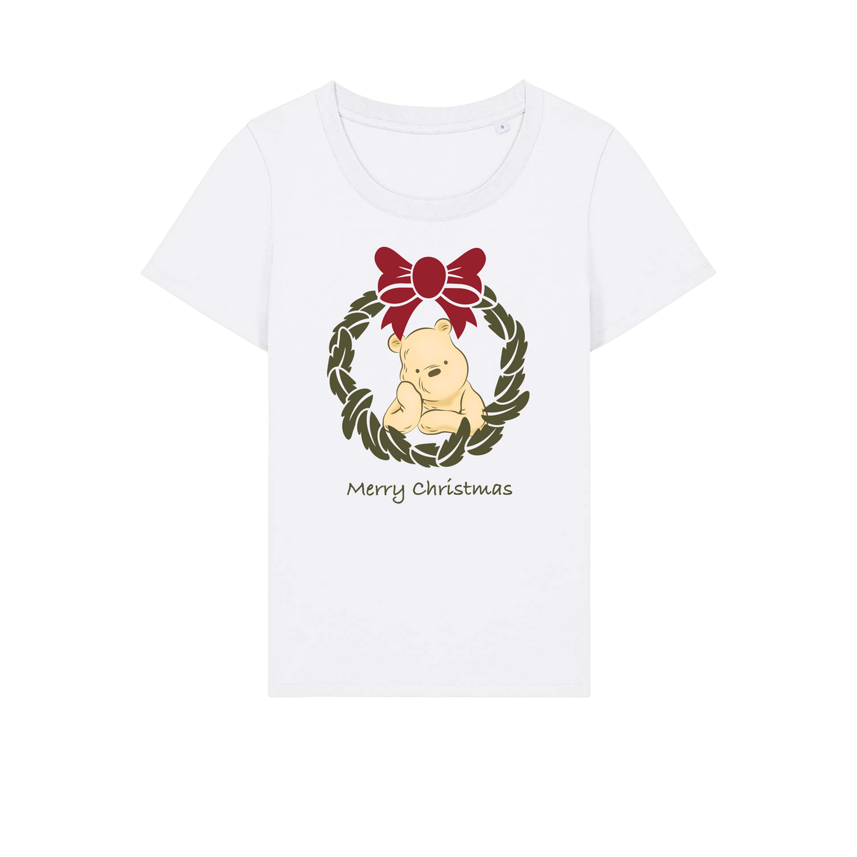 Pooh Bear Wreath - Ladies Fitted T-Shirt - White (front)