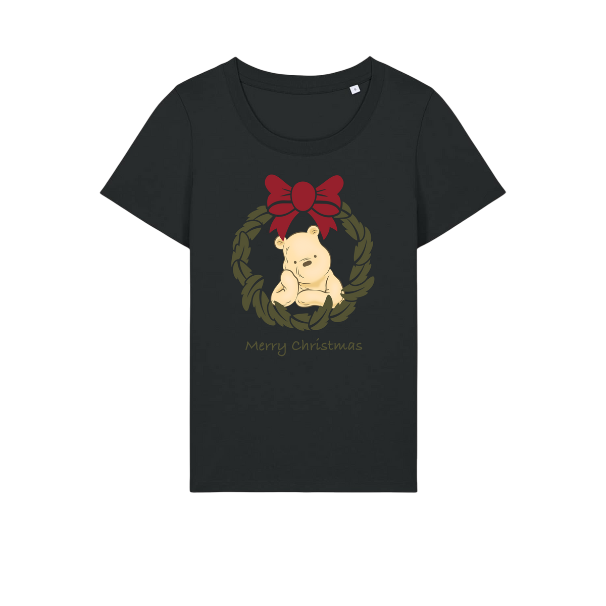 Pooh Bear Wreath - Ladies Fitted T-Shirt - Black (front)