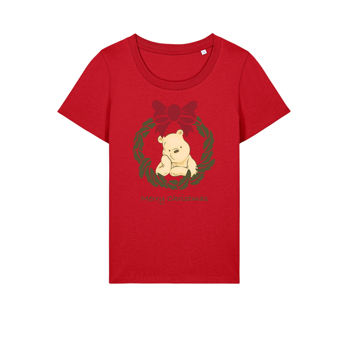 Pooh Bear Wreath - Ladies Fitted T-Shirt - Red (front)