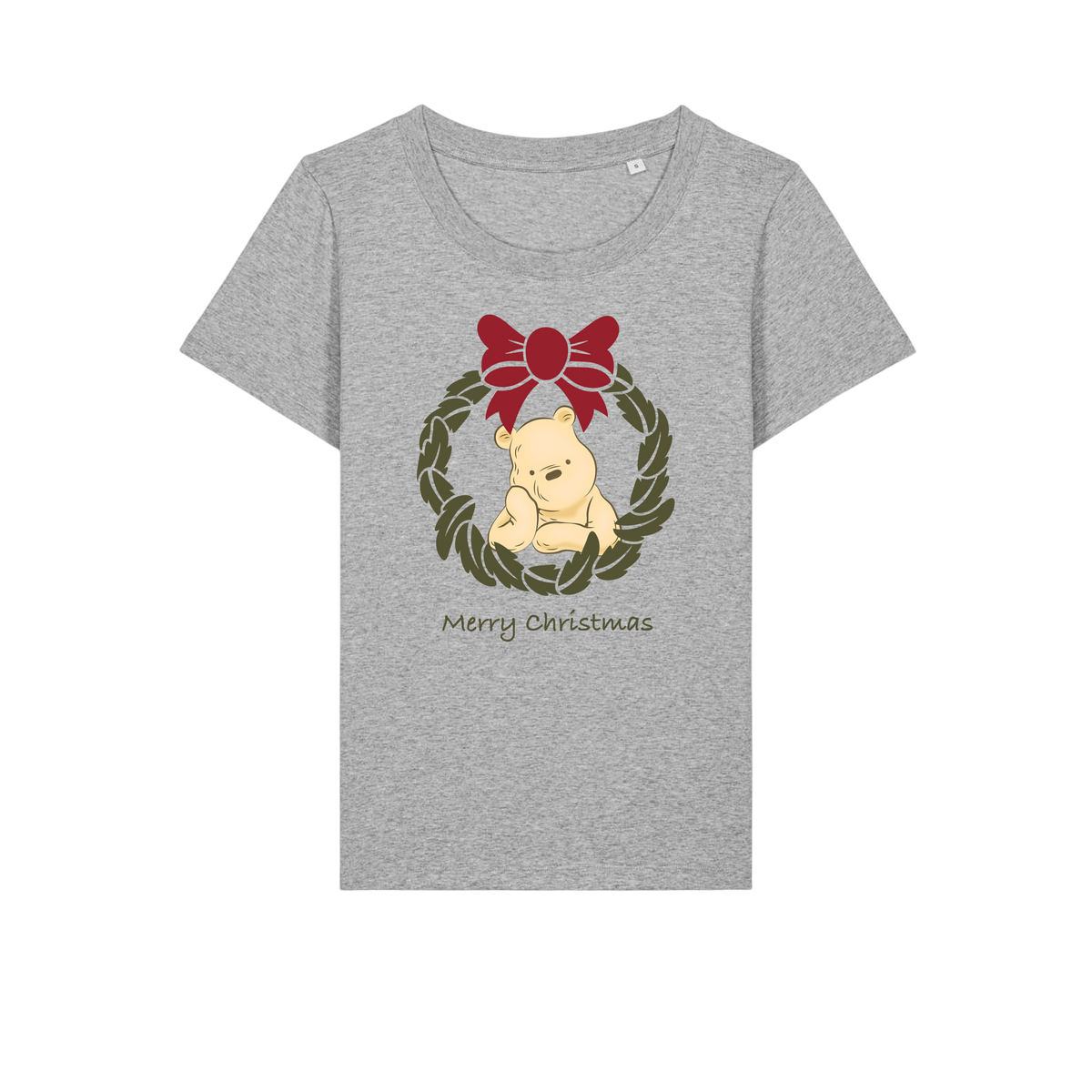 Pooh Bear Wreath - Ladies Fitted T-Shirt - Heather Grey (front)