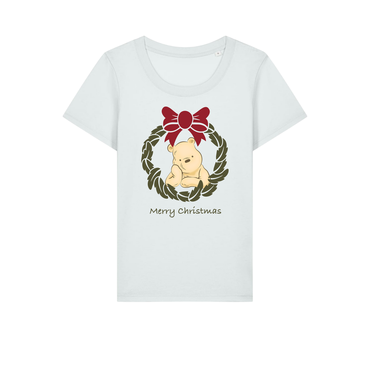 Pooh Bear Wreath - Ladies Fitted T-Shirt - Ice Blue (front)