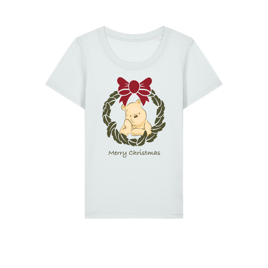 Pooh Bear Wreath - Ladies Fitted T-Shirt - Ice Blue (front)