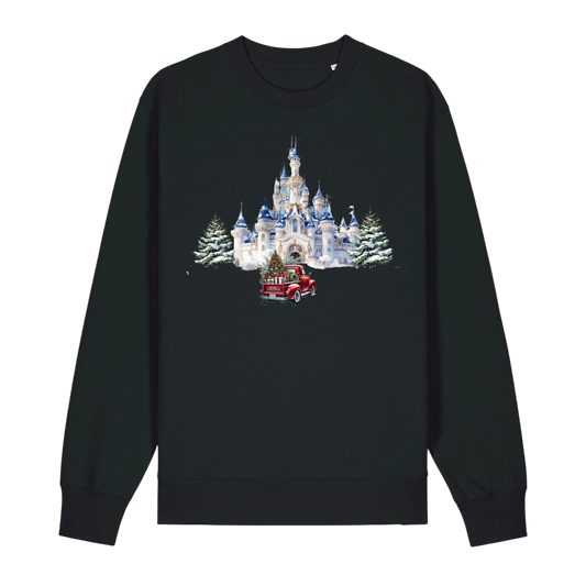 Snowy Castle Red Truck - Unisex Sweatshirt - Black (front)