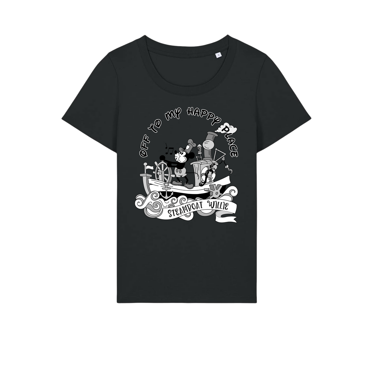 Steamboat Willie - Ladies Fitted T-Shirt - Black (front)