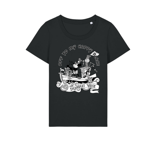 Steamboat Willie - Ladies Fitted T-Shirt - Black (front)