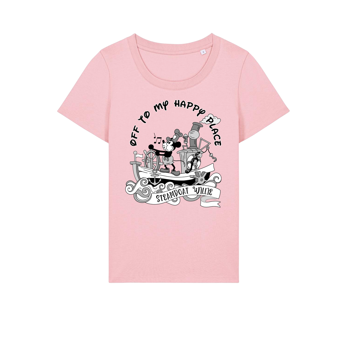 Steamboat Willie - Ladies Fitted T-Shirt - Cotton Pink (front)