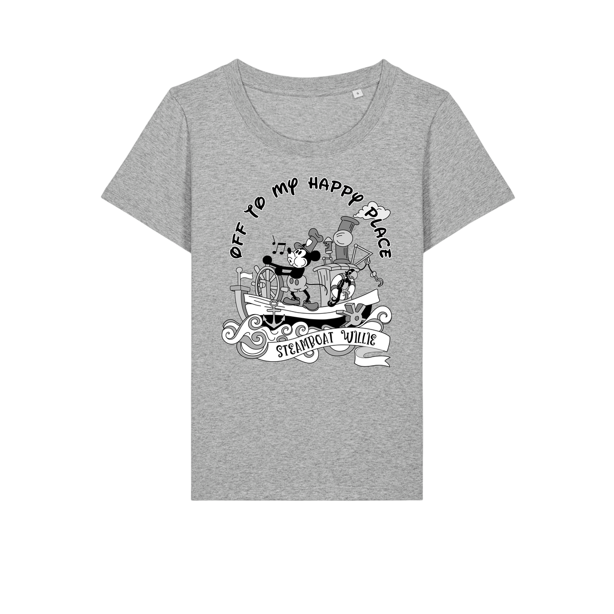 Steamboat Willie - Ladies Fitted T-Shirt - Heather Grey (front)