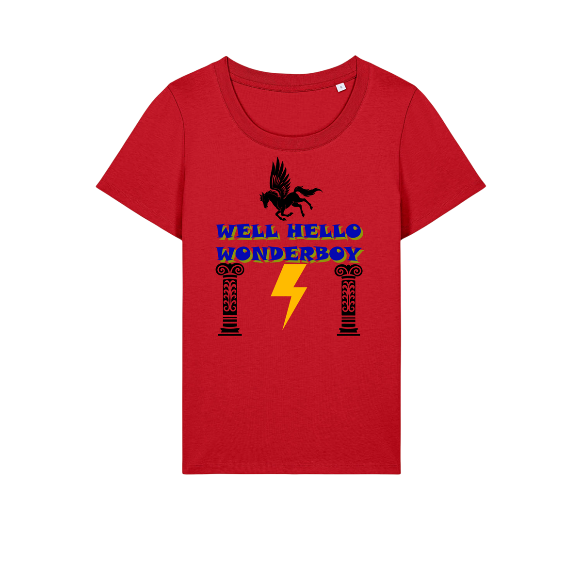 Well Hello Wonder Boy - Ladies Fitted T-Shirt - Red (front)