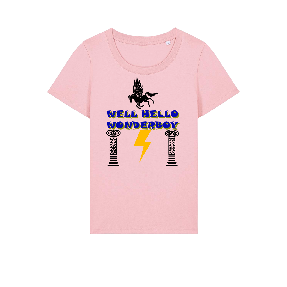 Well Hello Wonder Boy - Ladies Fitted T-Shirt - Cotton Pink (front)