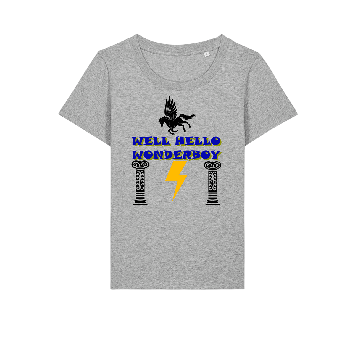 Well Hello Wonder Boy - Ladies Fitted T-Shirt - Heather Grey (front)