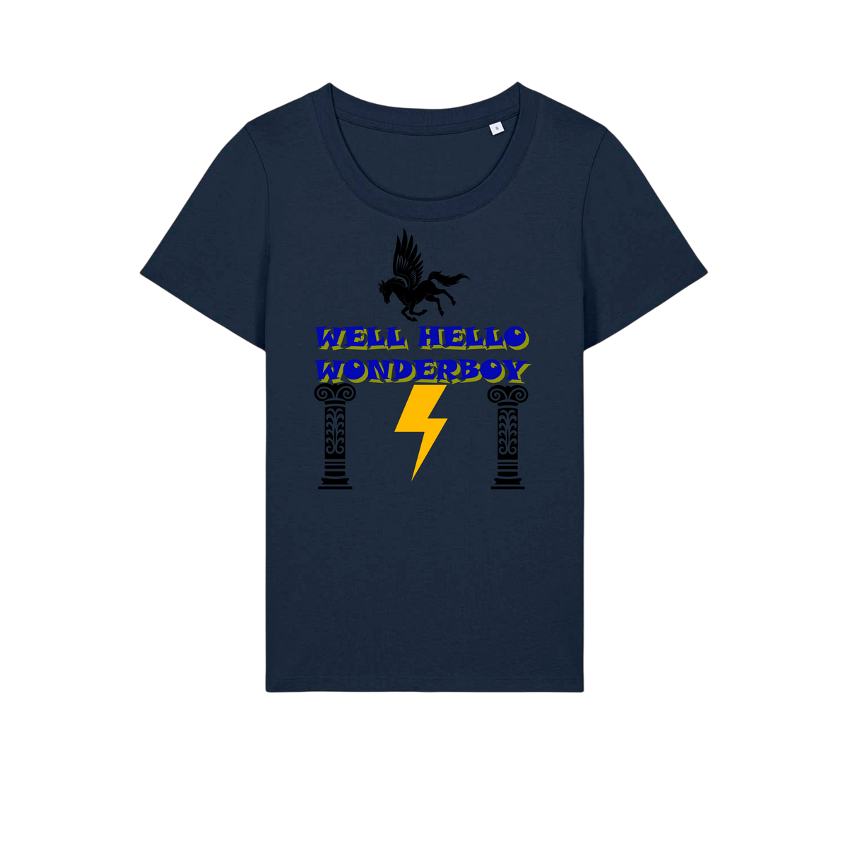 Well Hello Wonder Boy - Ladies Fitted T-Shirt - French Navy (front)